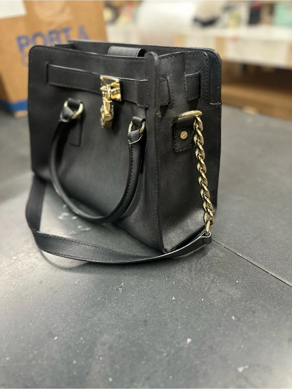 Michael Kors Black Saffiano Satchel with Gold Lock